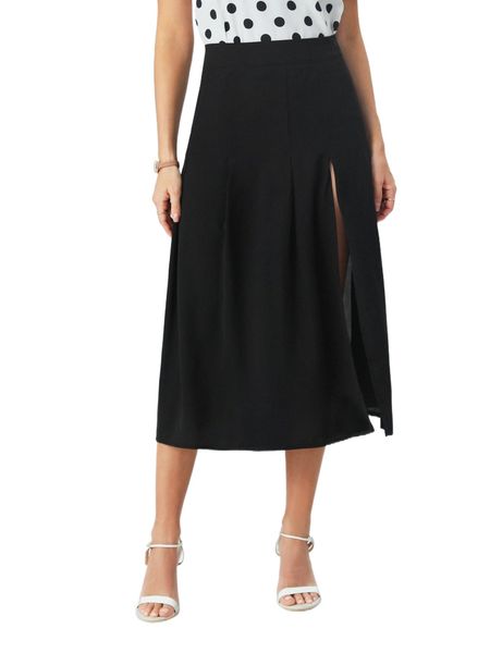 emery rose solid split thigh skirt b3qv#, Black 
emery rose solid split thigh skirt b3qv#, Black