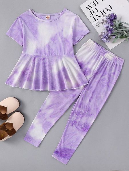 toddler girls tie dye peplum tee & leggings she, White