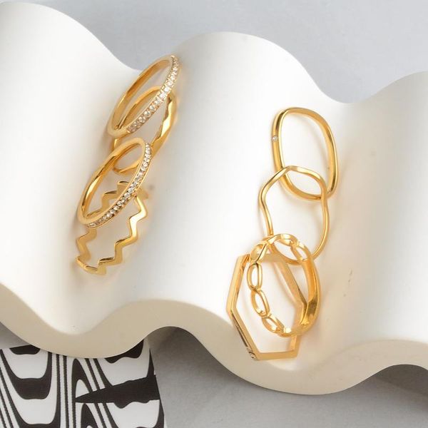 cluster rings stainless steel 18k gold plated for women statement ring women's punk geometry jewelry, Golden;silver
cluster rings stainless steel 18k gold plated for women statement ring women's punk geometry jewelry, Golden;silver