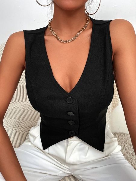 asymmetrical hem button front vest blazer x0rq#, White
asymmetrical hem button front vest blazer x0rq#, White