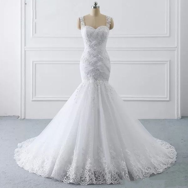 pleated lace applique beaded crystal mermaid wedding dresses plus size 2022 spaghetti straps see though back lace dress reception, White
pleated lace applique beaded crystal mermaid wedding dresses plus size 2022 spaghetti straps see though back lace dress reception, White