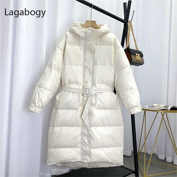 lagabogy women winter long 90% white duck down jackets female hooded soild coats thick warm loose windproof belt parkas 211120, Black
lagabogy women winter long 90% white duck down jackets female hooded soild coats thick warm loose windproof belt parkas 211120, Black