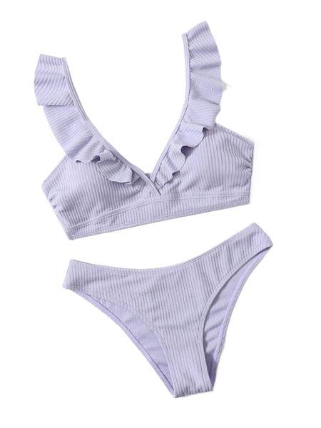 textured frill trim bikini swimsuit z30s#, White;black