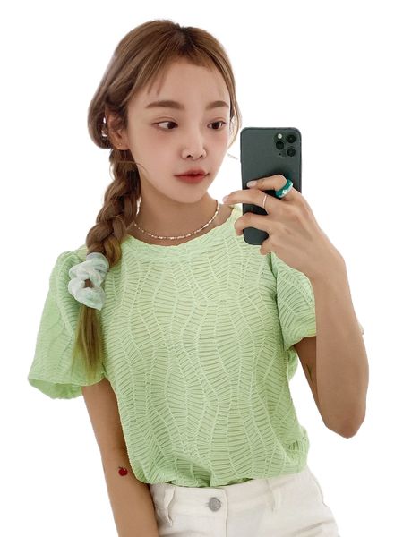 dazy round neck puff sleeve tee c6pn#, White
