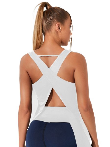 cut out crisscross back sports tank f6sk#, Gray