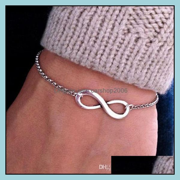 charm bracelets jewelry ready stock fashion personalized infinity couple bracelet simple number 8 925 sier plated chain for womens drop deli, Golden;silver