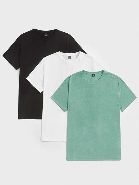 men 3pcs solid tee f4ch#, White;black 
men 3pcs solid tee f4ch#, White;black