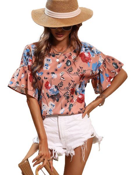 floral print flounce cuff blouse a74v#, White
floral print flounce cuff blouse a74v#, White