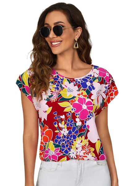 batwing sleeve floral s7jv#, White
