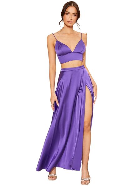 satin cami & split thigh skirt m4wz#, White
satin cami & split thigh skirt m4wz#, White