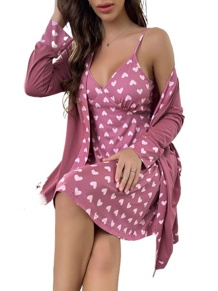 heart print nightdress & belted robe 54yt#, Black;red
heart print nightdress & belted robe 54yt#, Black;red