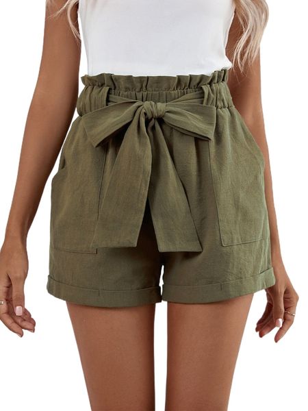 frill trim belted shorts z03y#, White;black