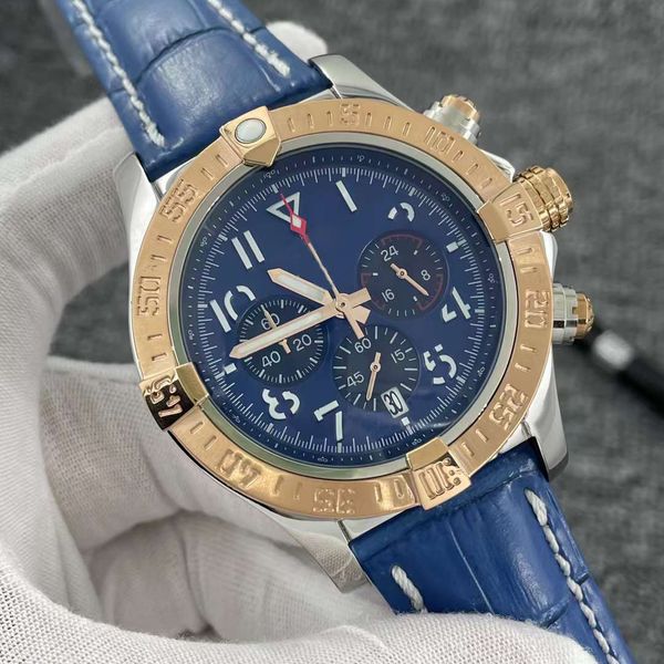 luxury mens watch blue dial japan super quartz chronograph 45mm avenger hurricane sea leather strap 1884 two tone steel case watches hardlex, Slivery;brown
luxury mens watch blue dial japan super quartz chronograph 45mm avenger hurricane sea leather strap 1884 two tone steel case watches hardlex, Slivery;brown
