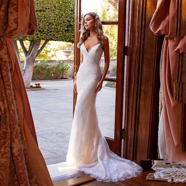 new white modern lace mermaid sleeveless bridal wedding dresses v neckline with straps bridal gowns for bride back
new white modern lace mermaid sleeveless bridal wedding dresses v neckline with straps bridal gowns for bride back