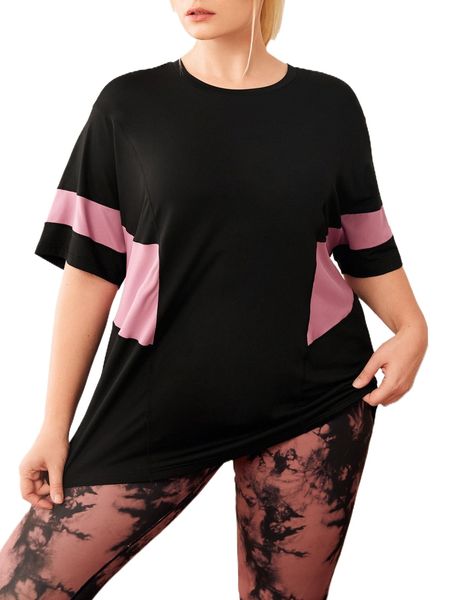 plus lightweight colorblock drop shoulder sports tee e5yf#, Black
plus lightweight colorblock drop shoulder sports tee e5yf#, Black