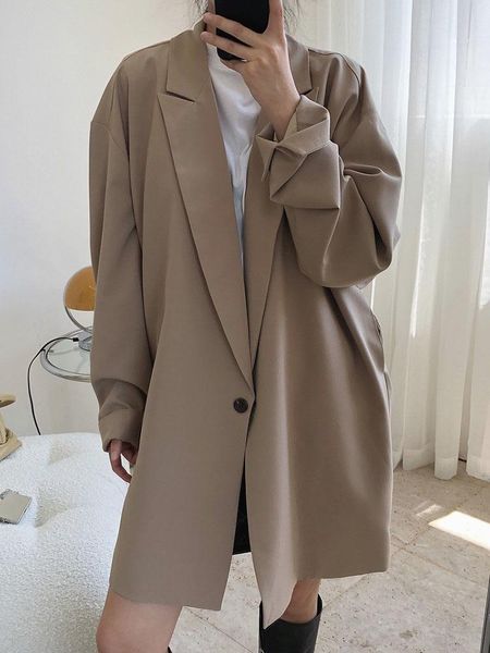 women's suits & blazers korean solid midi blazer women notched single button long sleeve suit jackets 2022 antumn fashion tide clothes, White;black
women's suits & blazers korean solid midi blazer women notched single button long sleeve suit jackets 2022 antumn fashion tide clothes, White;black