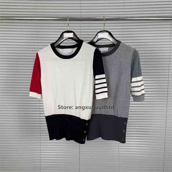 tb 2022 women's t shirts summer new four bars color blocked knitted short sleeve cover british temperament slim fit comfortable breatha, White;black
tb 2022 women's t shirts summer new four bars color blocked knitted short sleeve cover british temperament slim fit comfortable breatha, White;black
