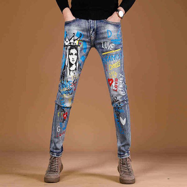 light luxury mens street fashion print jeans slim-fit korea version stretch blue denim pants trendy casual jeans pants x220714
light luxury mens street fashion print jeans slim-fit korea version stretch blue denim pants trendy casual jeans pants x220714