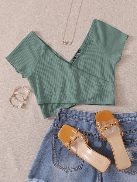 ribbed crisscross surplice crop i6vn#, White
ribbed crisscross surplice crop i6vn#, White