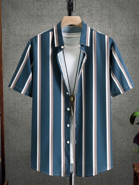 men random striped print shirt h8ys#, White;black