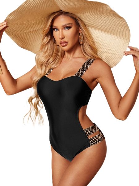 stitch detail backless one piece swimsuit i7py#, White;black