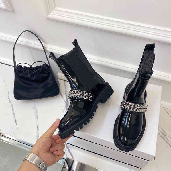 leather varnished boots women's shoes calf boots with metal decoration chelsea winter series, Black
leather varnished boots women's shoes calf boots with metal decoration chelsea winter series, Black