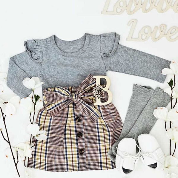 toddler baby girl two pieces set ruffle t shirt plaid skirt kids outfit clothing sets, White
toddler baby girl two pieces set ruffle t shirt plaid skirt kids outfit clothing sets, White