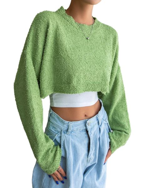 dazy solid drop shoulder crop sweater without liner p56n#, White;black
dazy solid drop shoulder crop sweater without liner p56n#, White;black