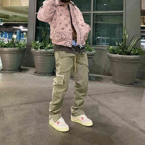 men's fashion hoodie brand jogger joggers rhude high street pants multi pocket overalls hem button drawstring straight tube loose men, Black
men's fashion hoodie brand jogger joggers rhude high street pants multi pocket overalls hem button drawstring straight tube loose men, Black