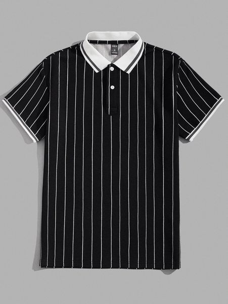 men striped contrast collar polo shirt d98c#, White;black