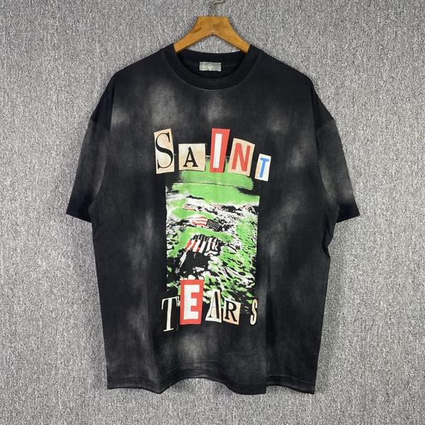 men t shirt short sleeve black letter saint print t-shirts tee real pics188o, White;black