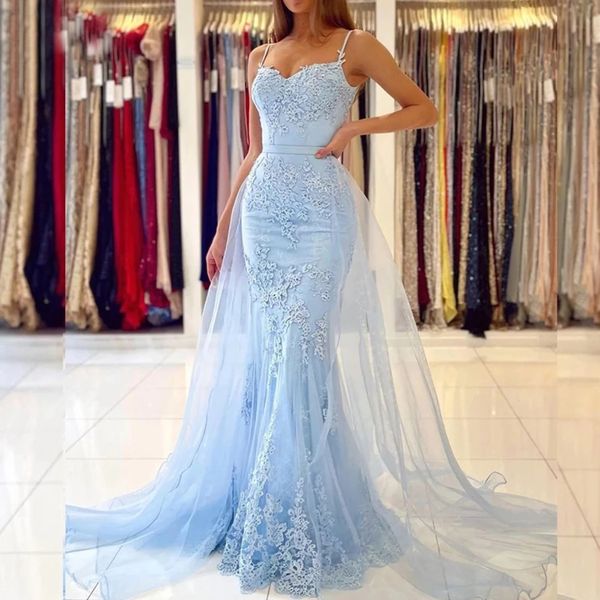 new light blue mermaid prom dress spaghetti straps lace appliques skirt with detachable train foraml evening party gowns custom made, Black;red
new light blue mermaid prom dress spaghetti straps lace appliques skirt with detachable train foraml evening party gowns custom made, Black;red