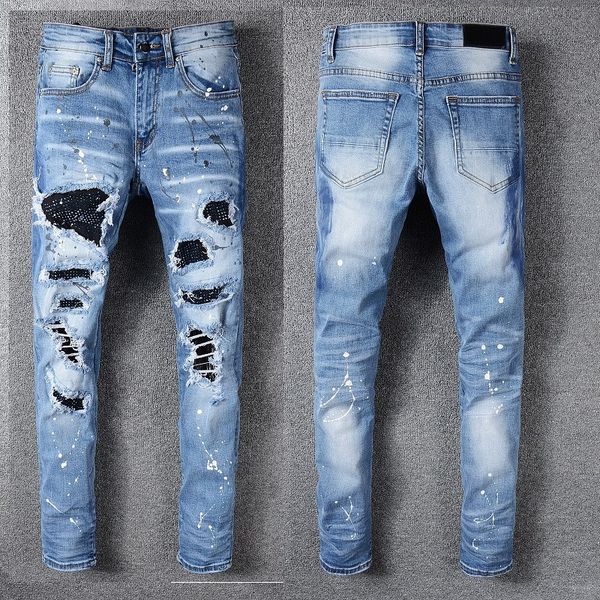 mens designer jeans letter printed ripped diamond patches slim-leg jeans denim pants fashion club clothin male hip hop skinny 28-40, Blue
mens designer jeans letter printed ripped diamond patches slim-leg jeans denim pants fashion club clothin male hip hop skinny 28-40, Blue