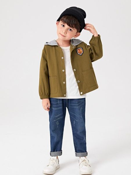 toddler boys patched detail dual pocket hooded jacket she, Blue;gray