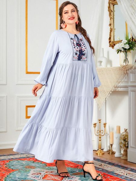 plus floral embroidered tie neck ruffle hem dress s4ka#, Black
plus floral embroidered tie neck ruffle hem dress s4ka#, Black