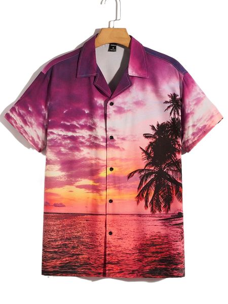 men scenery print shirt 06v9#, White;black