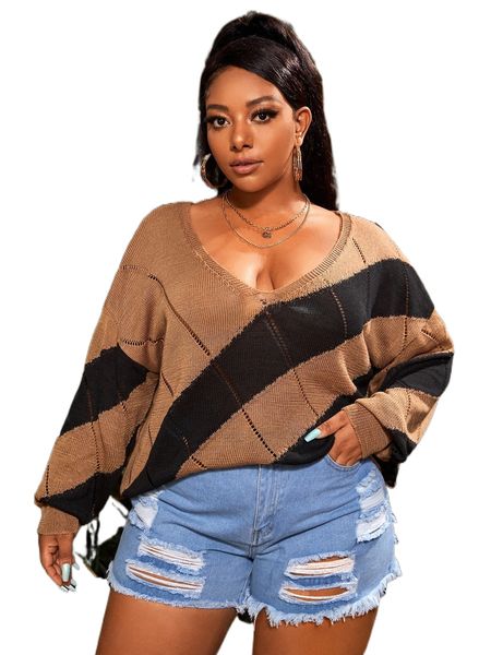 plus two tone drop shoulder sweater q4wh#, Black
plus two tone drop shoulder sweater q4wh#, Black