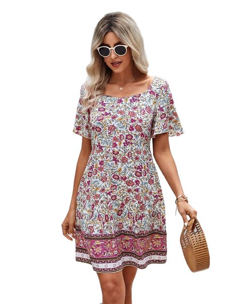 allover floral print tie back butterfly sleeve tunic dress z2mf#, Black;gray 
allover floral print tie back butterfly sleeve tunic dress z2mf#, Black;gray