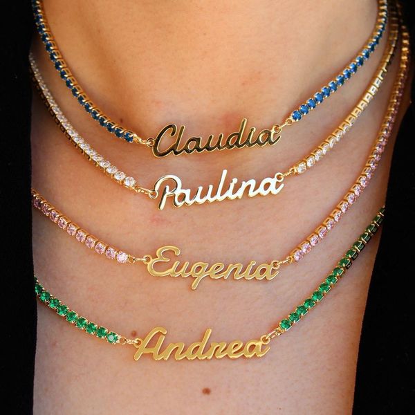 fashion custom name necklace personlized letters pendant zircon chain glittering stainless steel choker jewelry for women 220722, Silver
fashion custom name necklace personlized letters pendant zircon chain glittering stainless steel choker jewelry for women 220722, Silver