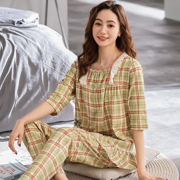 3xl modal plaid pajamas sleepwear womens summer three quarter sleeve loose casual home suit, Black;red
3xl modal plaid pajamas sleepwear womens summer three quarter sleeve loose casual home suit, Black;red