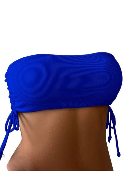 drawstring side rib-knit bandeau bikini u0my#, White;black