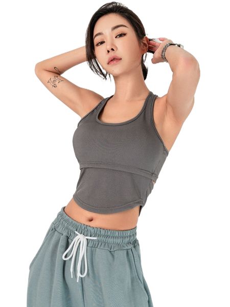 dazy cut out back curved hem ribbed knit sports tank n9vy#, Gray
dazy cut out back curved hem ribbed knit sports tank n9vy#, Gray