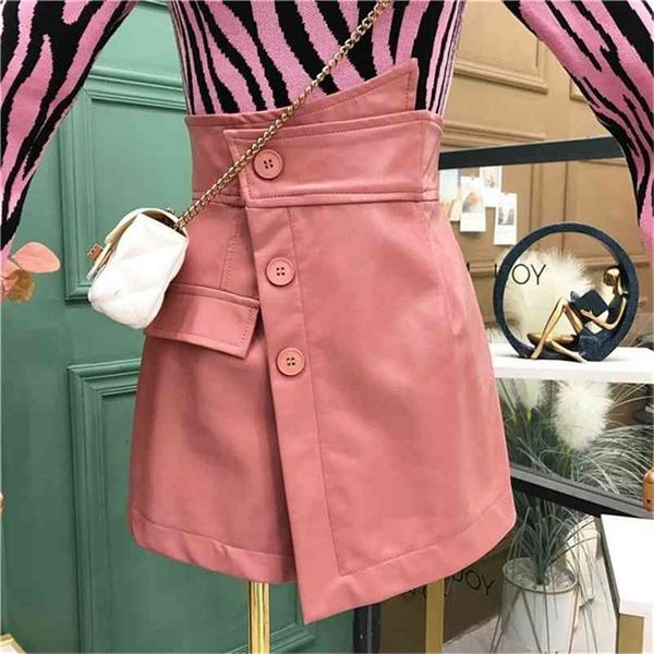 korea fashion autumn shorts womens pu faux leather solid color irregular hips button elegant mini shorts 210331, White;black
korea fashion autumn shorts womens pu faux leather solid color irregular hips button elegant mini shorts 210331, White;black
