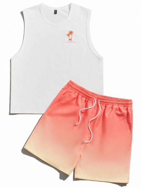 extended sizes men palm tree & slogan graphic tank & ombre drawstring waist shorts f27y#, Gray
extended sizes men palm tree & slogan graphic tank & ombre drawstring waist shorts f27y#, Gray
