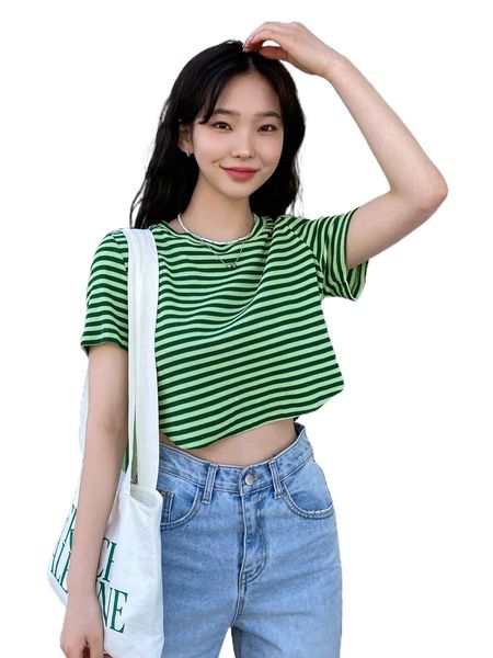 dazy striped print crop tee s5y4#, White
dazy striped print crop tee s5y4#, White