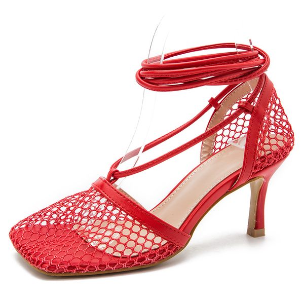red mesh pumps sandals female square toe high heel lace up cross-tied stiletto hollow dress shoes mujer bombas, Black
red mesh pumps sandals female square toe high heel lace up cross-tied stiletto hollow dress shoes mujer bombas, Black