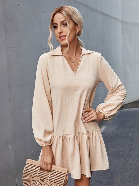 collared v-neck smock dress v7vy#, Black;gray