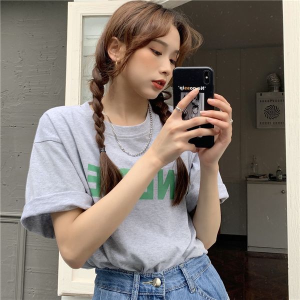 letter printed all match oneck short sleeve women summer korean style basic simple fashon woman tshirts 210426, White
letter printed all match oneck short sleeve women summer korean style basic simple fashon woman tshirts 210426, White