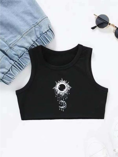 toddler girls sun & moon print tank she, Blue