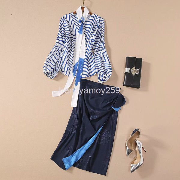 two piece dress spring and summer women's fashion high-end lantern long sleeve shirt two half skirt set, White
two piece dress spring and summer women's fashion high-end lantern long sleeve shirt two half skirt set, White